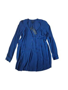 BCBGMAXAZRIA Jones Button-Up Tunic Dress Dark Blue XS Lightweight Rayon New With